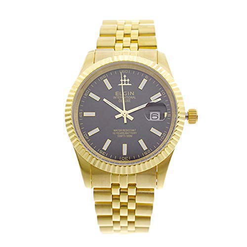 エルジン ELGIN 腕時計 メンズ FK1422G-B クォーツ ブラック ゴールド-シエンジロリン村本店